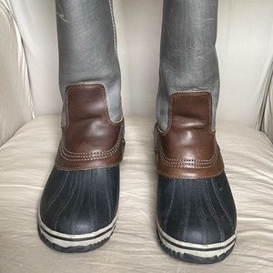 Womens Sorel SlimPack Riding Tall Rain Boots in Shale Sz 7.5  Gray/Brown/Navy